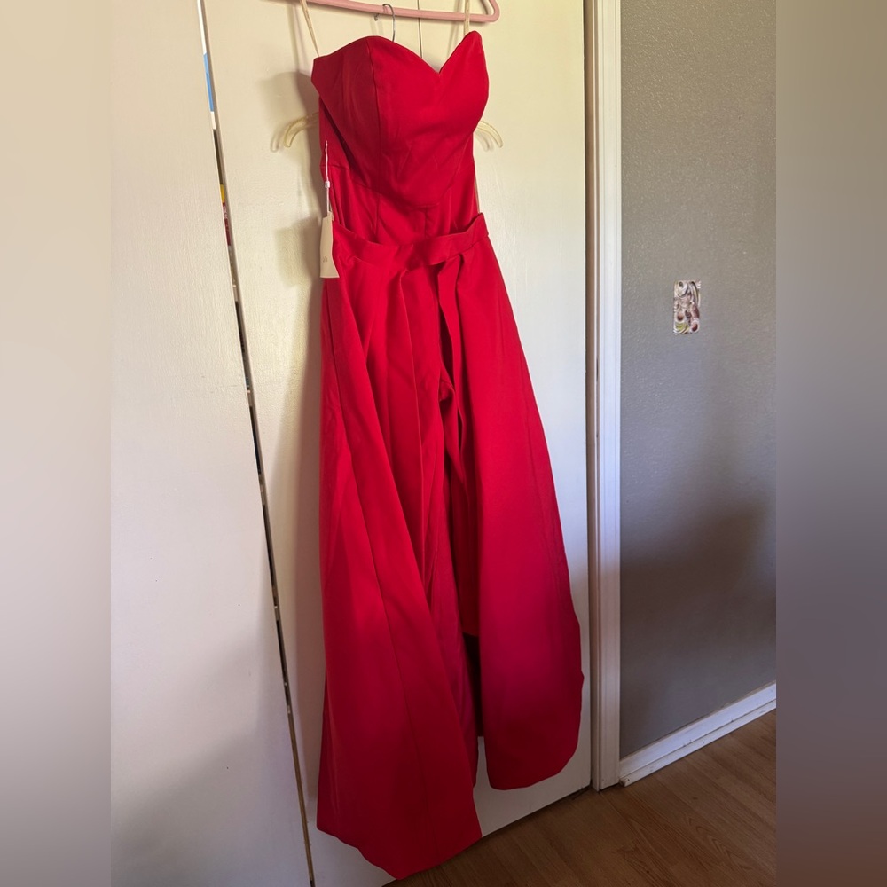 Lan Ting Red Dress/Jumpsuit with Detachable Train